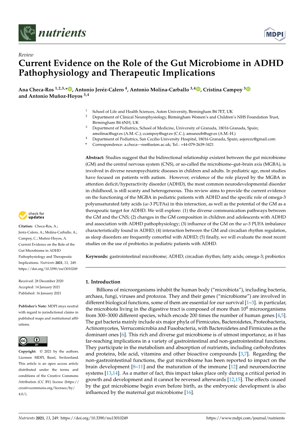 Current Evidence on the Role of the Gut Microbiome in ADHD Pathophysiology and Therapeutic Implications