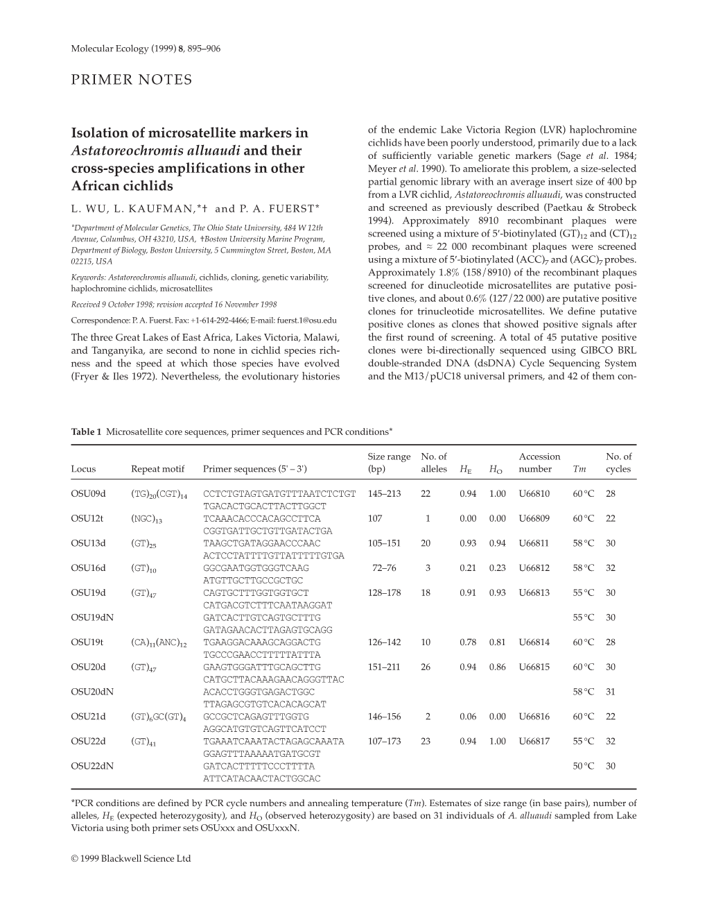 PRIMER NOTES Isolation of Microsatellite Markers In