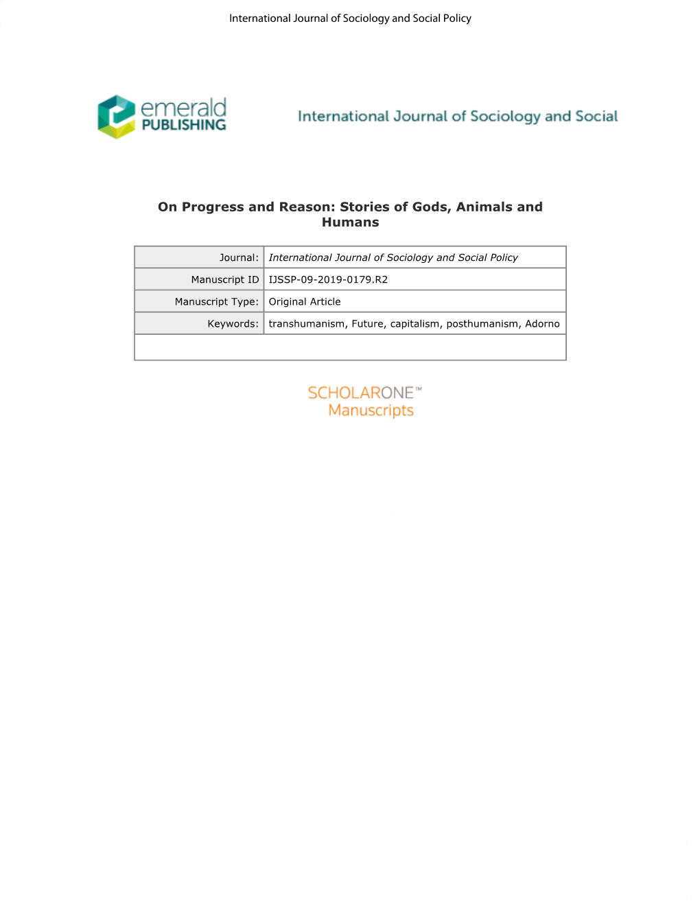 International Journal of Sociology and Social Policy International Journal of Sociology and Social Policy