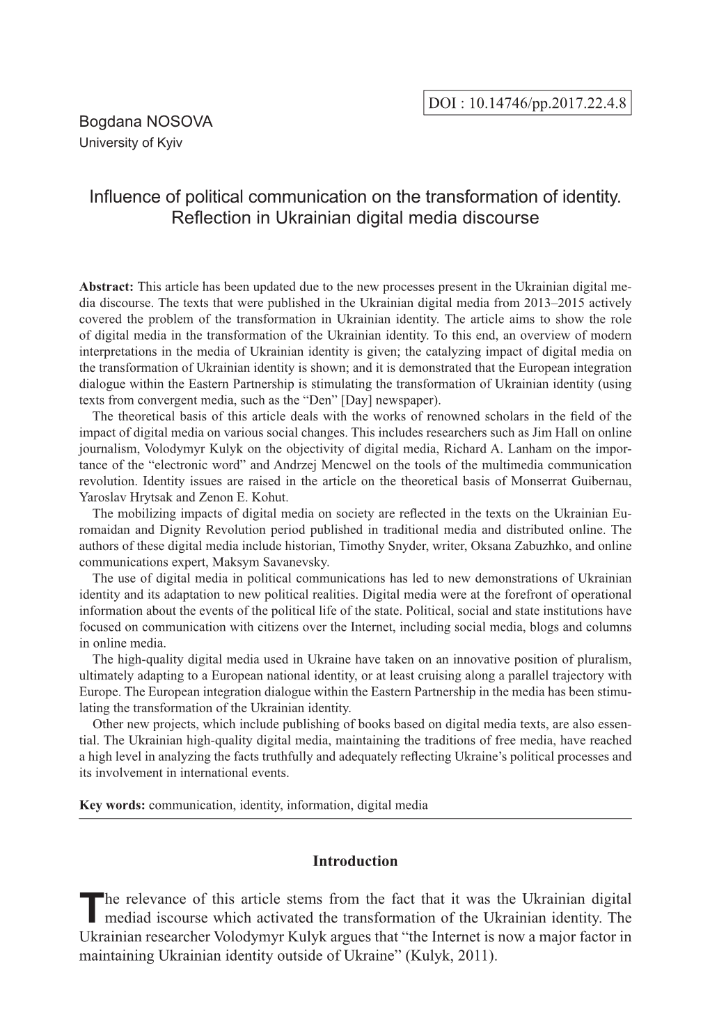 Influence of Political Communication on the Transformation of Identity