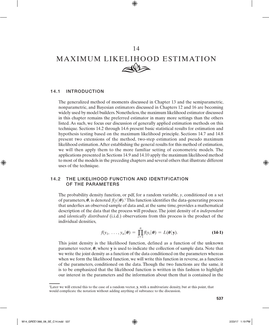 Greene 14-Maximum Likelihood Estimation