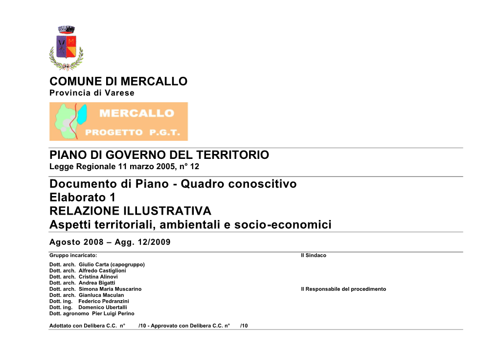 COMUNE DI MERCALLO Provincia Di Varese