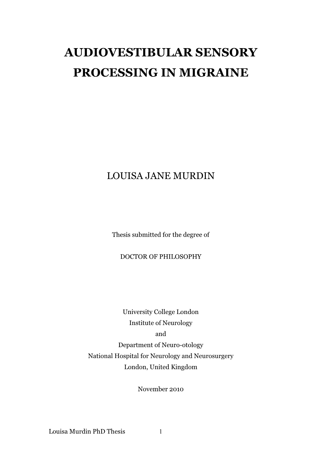 Audiovestibular Sensory Processing in Migraine