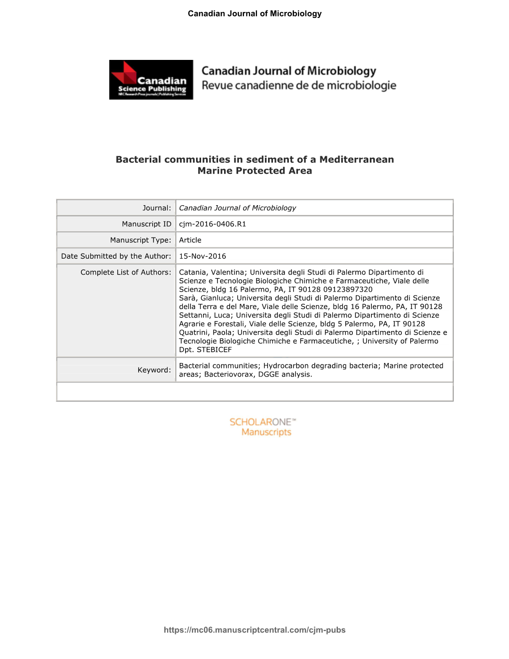 Bacterial Communities in Sediment of a Mediterranean Marine Protected Area