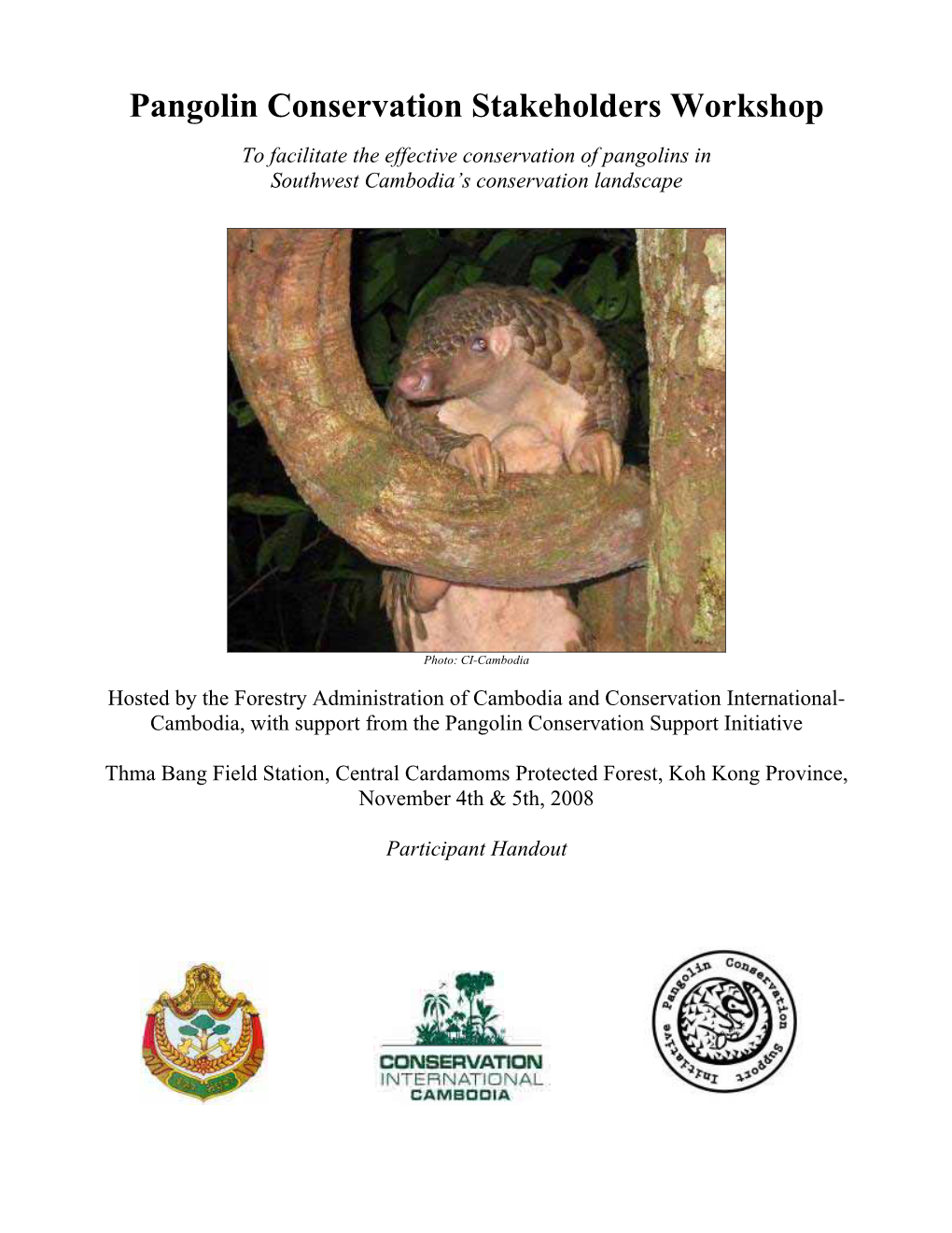Pangolin Conservation Stakeholders Workshop: Participant Packet