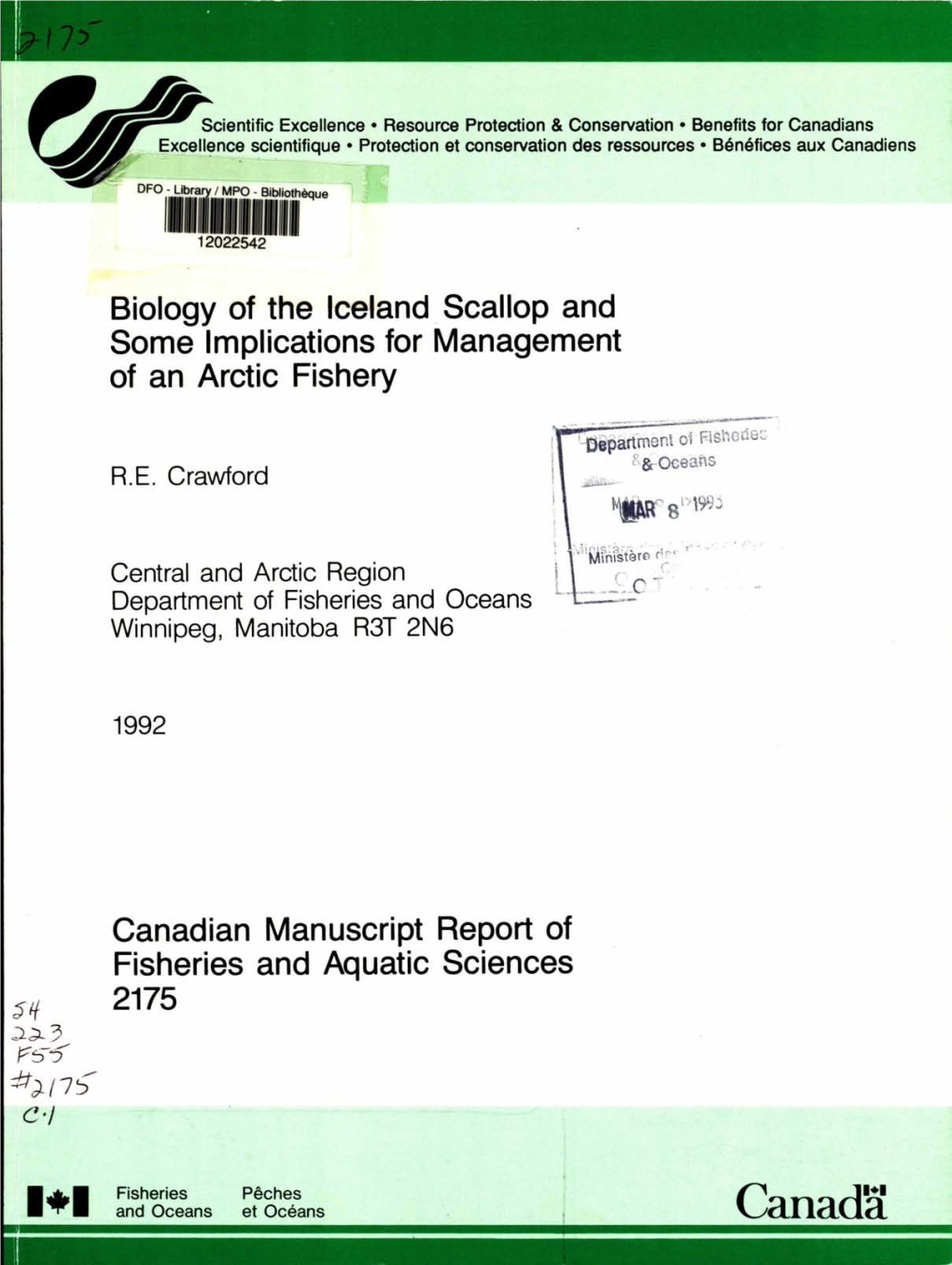 Canadian Manuscript Report of Fisheries and Aquatic Sciences 2175 E-1