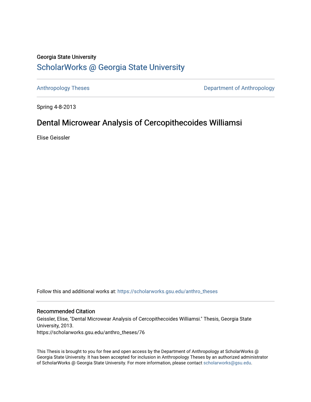 Dental Microwear Analysis of Cercopithecoides Williamsi