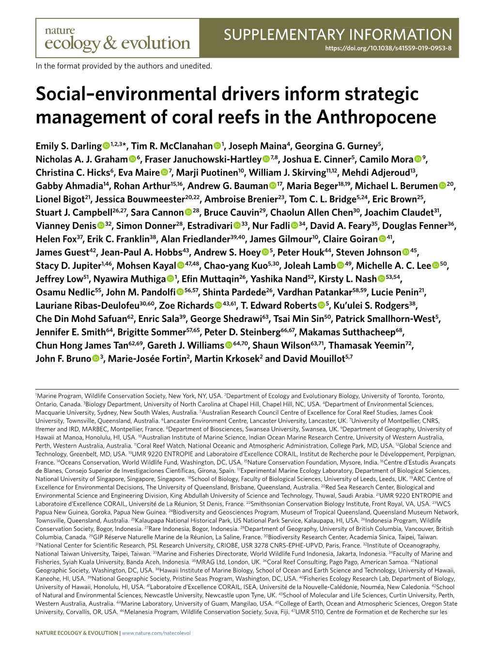 Social–Environmental Drivers Inform Strategic Management of Coral Reefs in the Anthropocene