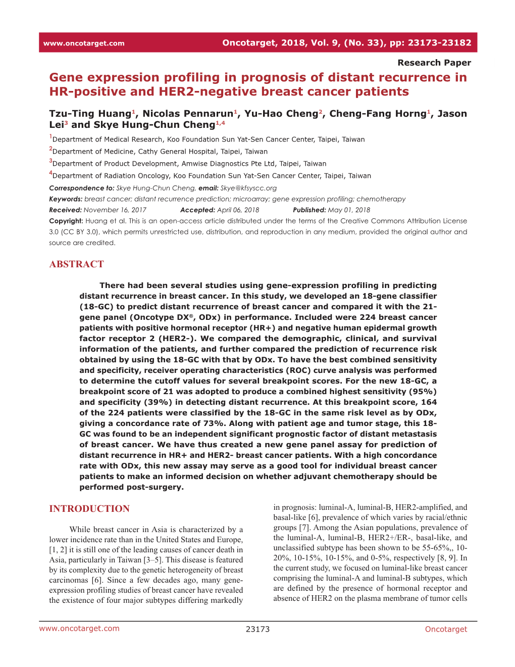Gene Expression Profiling in Prognosis of Distant Recurrence in HR-Positive and HER2-Negative Breast Cancer Patients