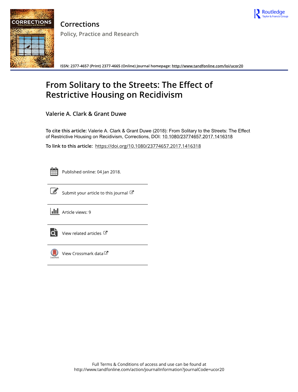 From Solitary to the Streets: the Effect of Restrictive Housing on Recidivism