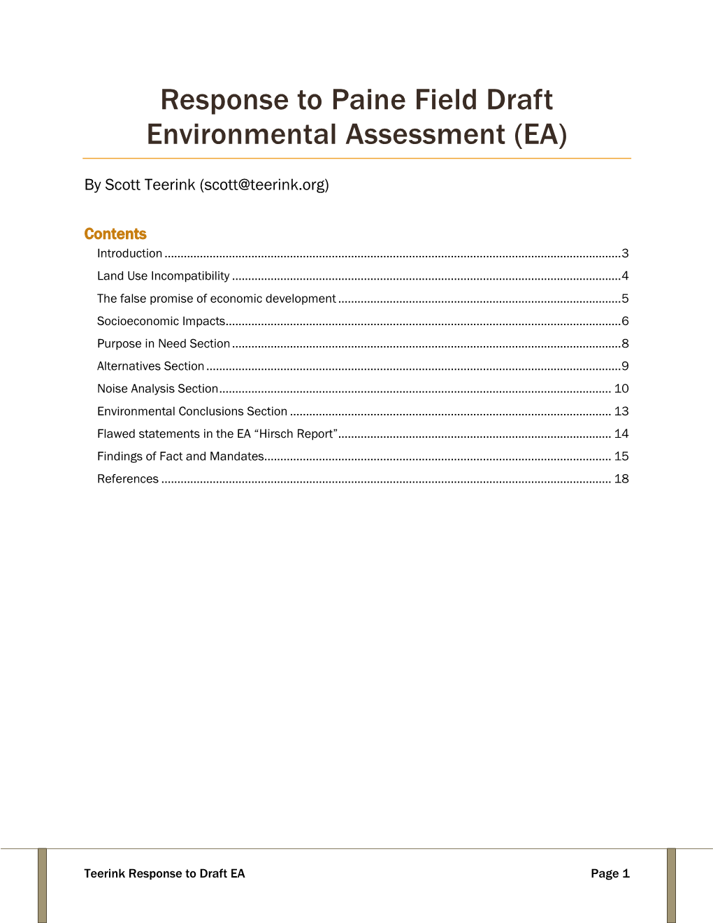 Response to Paine Field Draft Environmental Assessment (EA)