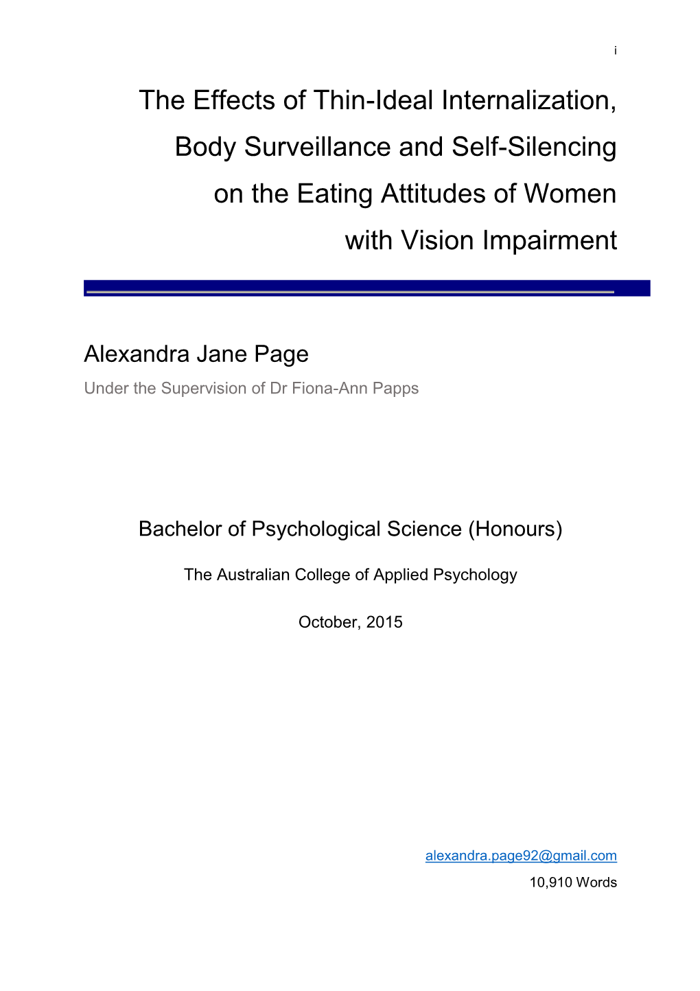 The Effects of Thin-Ideal Internalization, Body Surveillance and Self-Silencing on the Eating Attitudes of Women with Vision Impairment