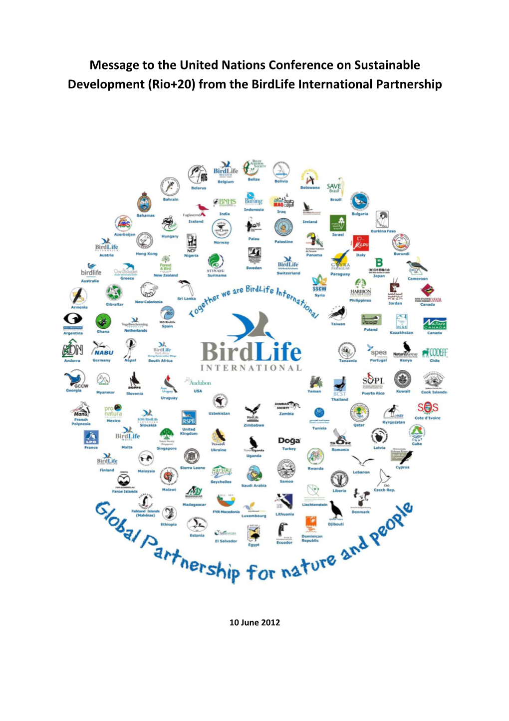 Message to the United Nations Conference on Sustainable Development (Rio+20) from the Birdlife International Partnership