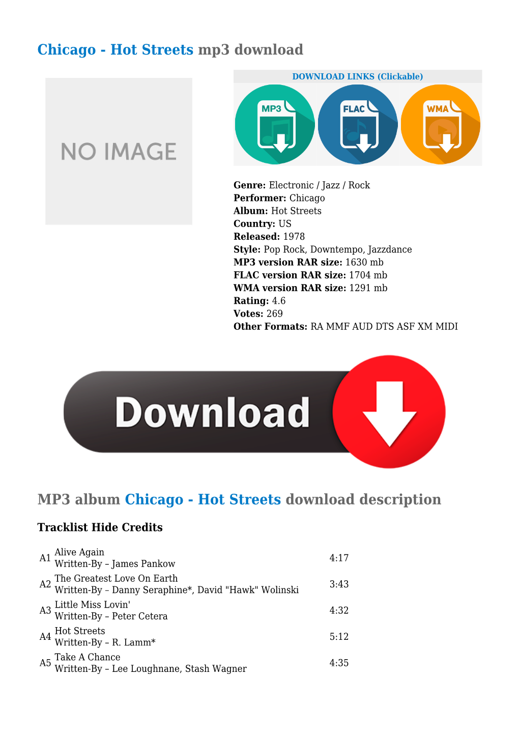 Hot Streets Mp3 Download MP3 Album Chicago
