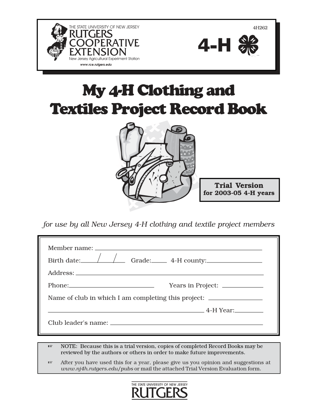 My 4-H Clothing and Textiles Project Record Book