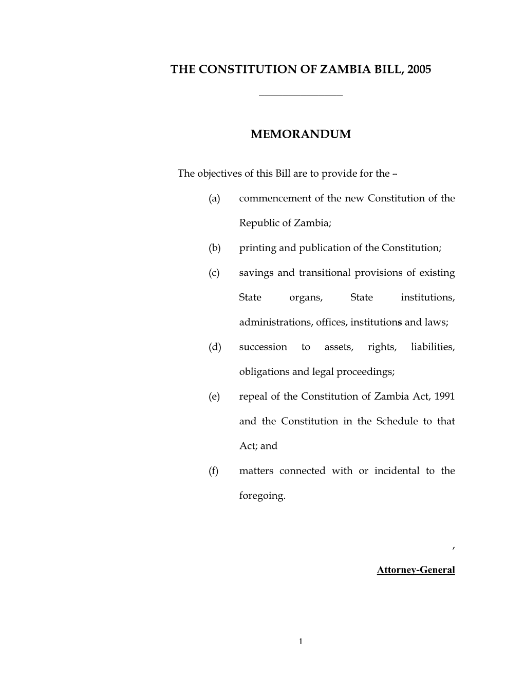 The Constitution of Zambia Bill, 2005 ______