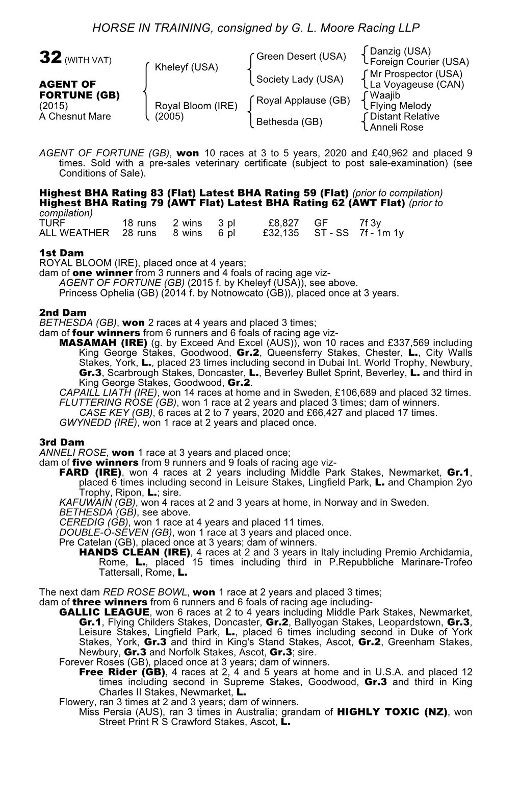 HORSE in TRAINING, Consigned by G. L. Moore Racing LLP