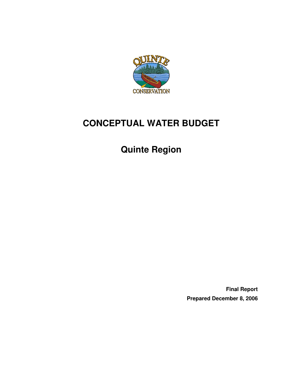CONCEPTUAL WATER BUDGET Quinte Region