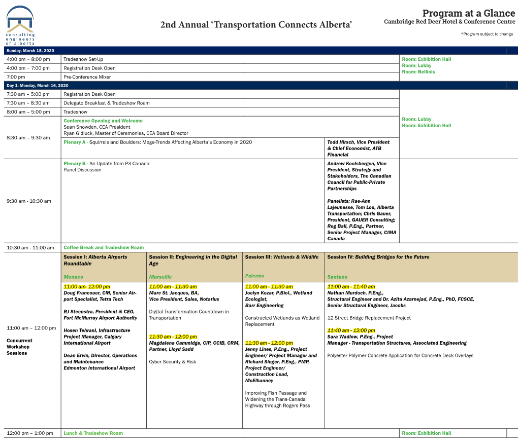 2Nd Annual 'Transportation Connects Alberta' Program at a Glance