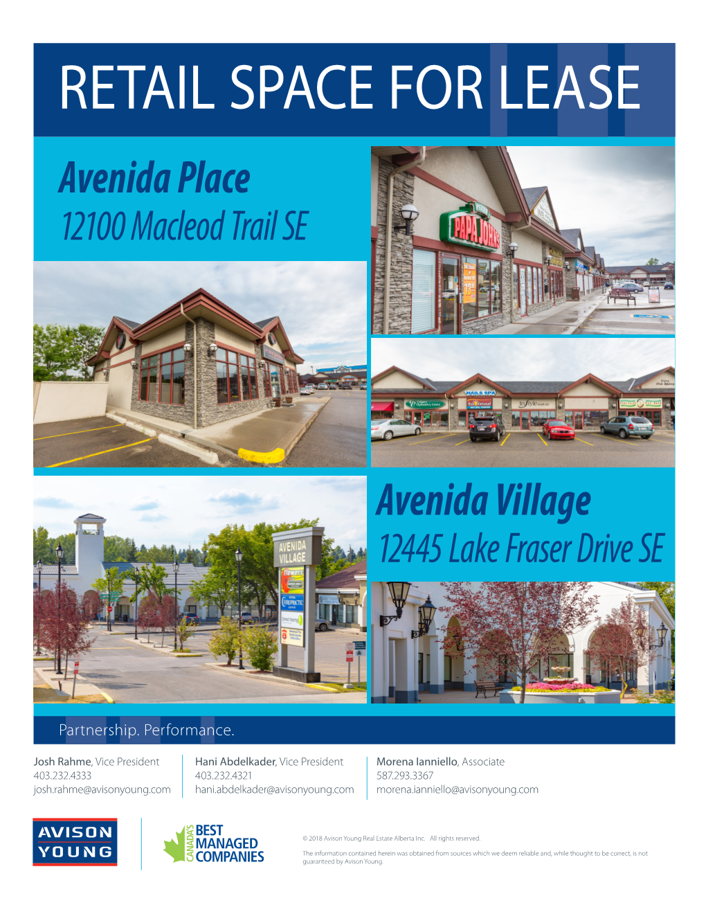 RETAIL SPACE for LEASE Avenida Place 12100 Macleod Trail SE