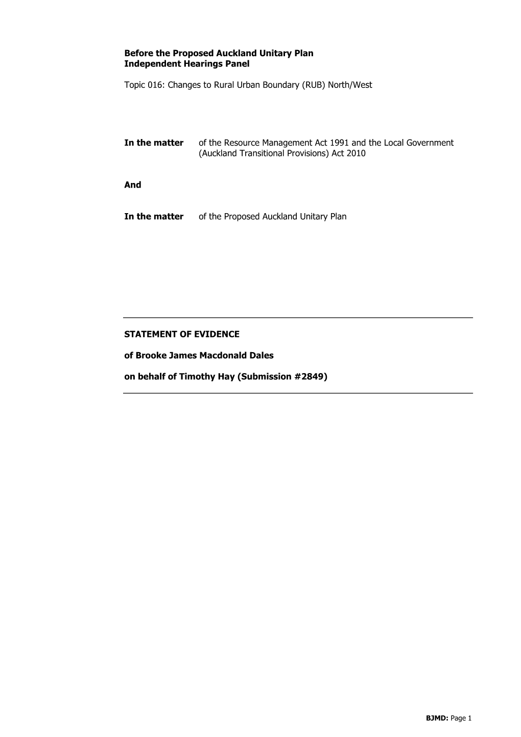 Changes to Rural Urban Boundary (RUB) North/West