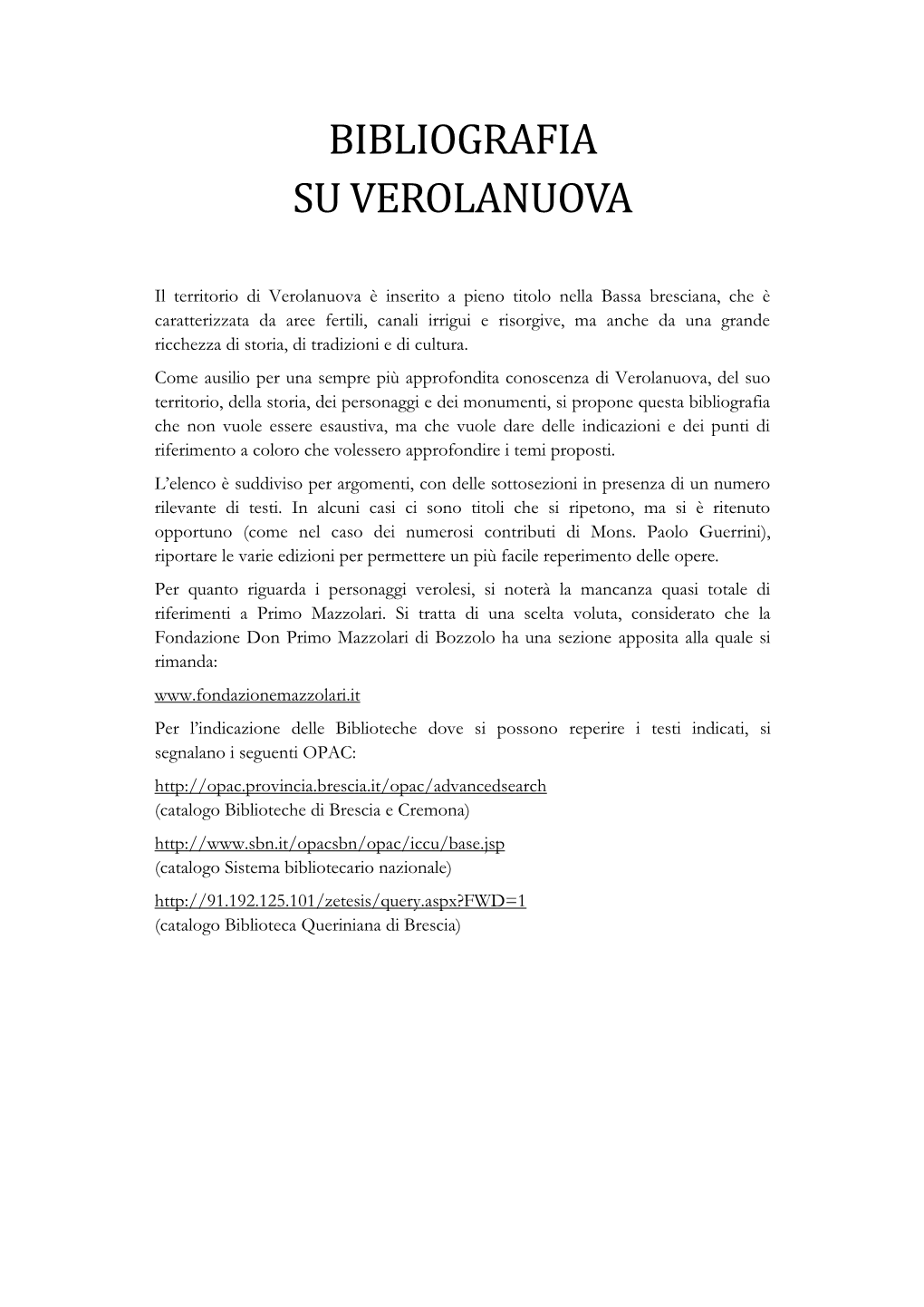 Bibliografia Su Verolanuova