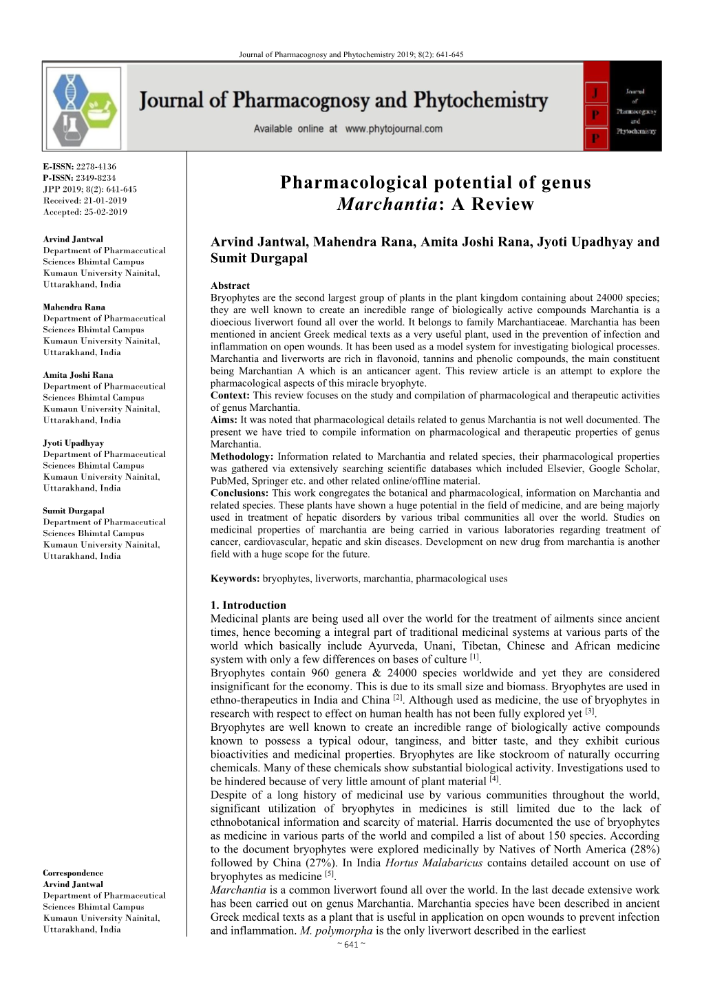 Pharmacological Potential of Genus Marchantia