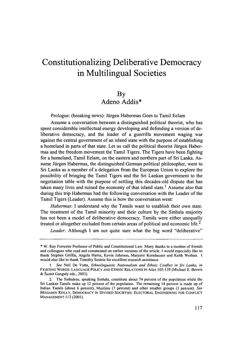 Constitutionalizing Deliberative Democracy in Multilingual Societies