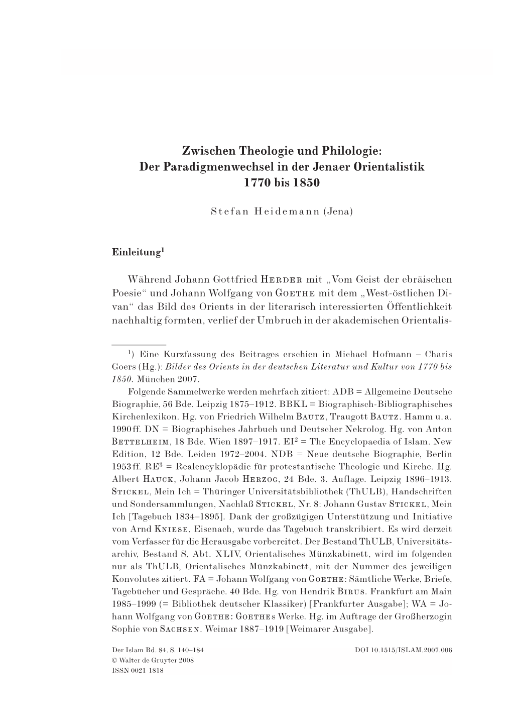 Zwischen Theologie Und Philologie: Der Paradigmenwechsel in Der Jenaer Orientalistik 1770 Bis 1850