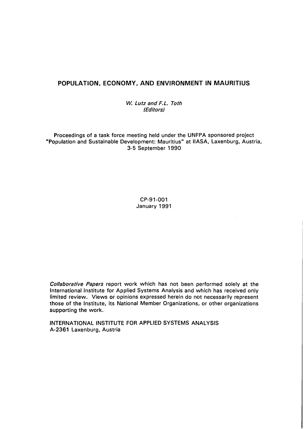 POPULATION, ECONOMY, and Envlronrllent in MAURITIUS