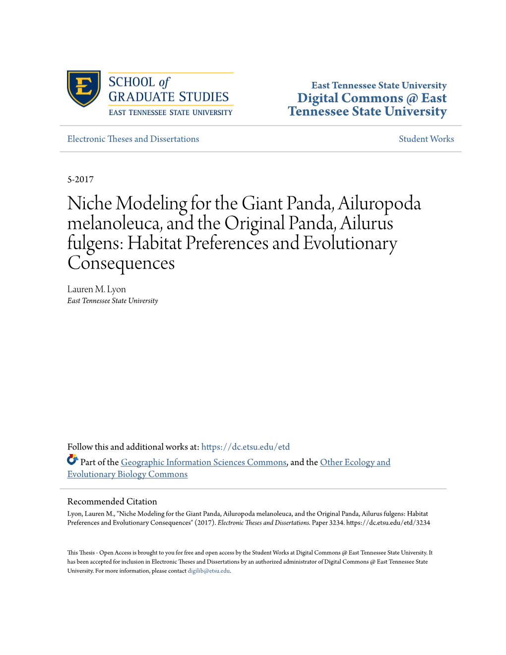 Niche Modeling for the Giant Panda, Ailuropoda Melanoleuca, and the Original Panda, Ailurus Fulgens: Habitat Preferences and Evolutionary Consequences Lauren M