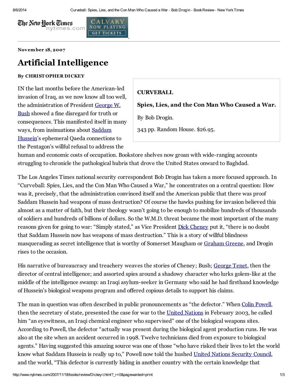 Artificial Intelligence, by Christopher Dickey, Book Review, Curveball