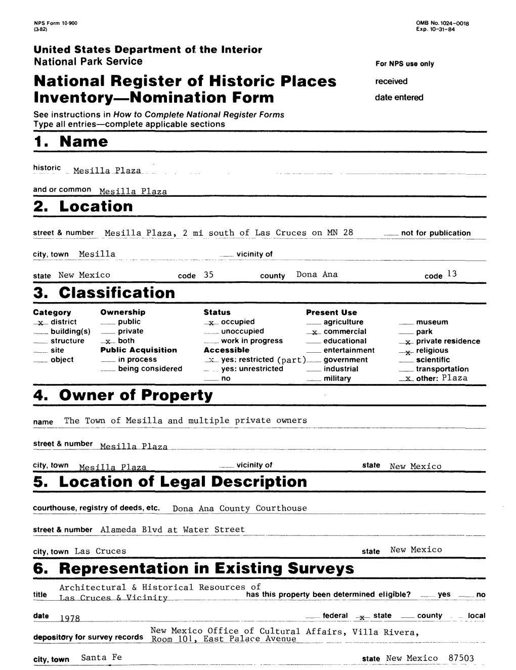 National Register of Historic Places Inventory Nomination Form Date