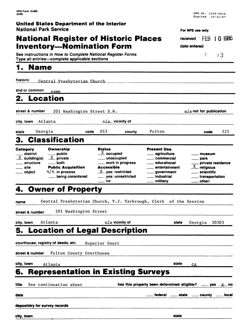 3. Classification 4. Owner of Property 6. Representation