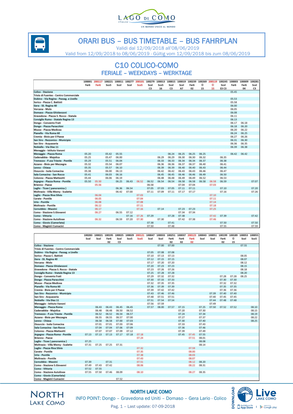 C10 Colico-Como Orari Bus – Bus Timetable – Bus Fahrplan