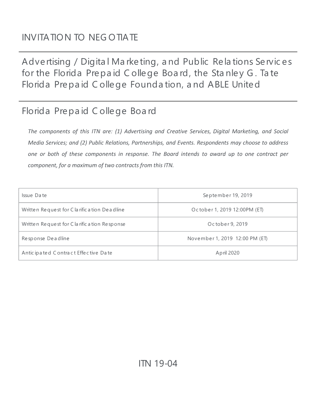 INVITATION to NEGOTIATE Advertising / Digital Marketing, And