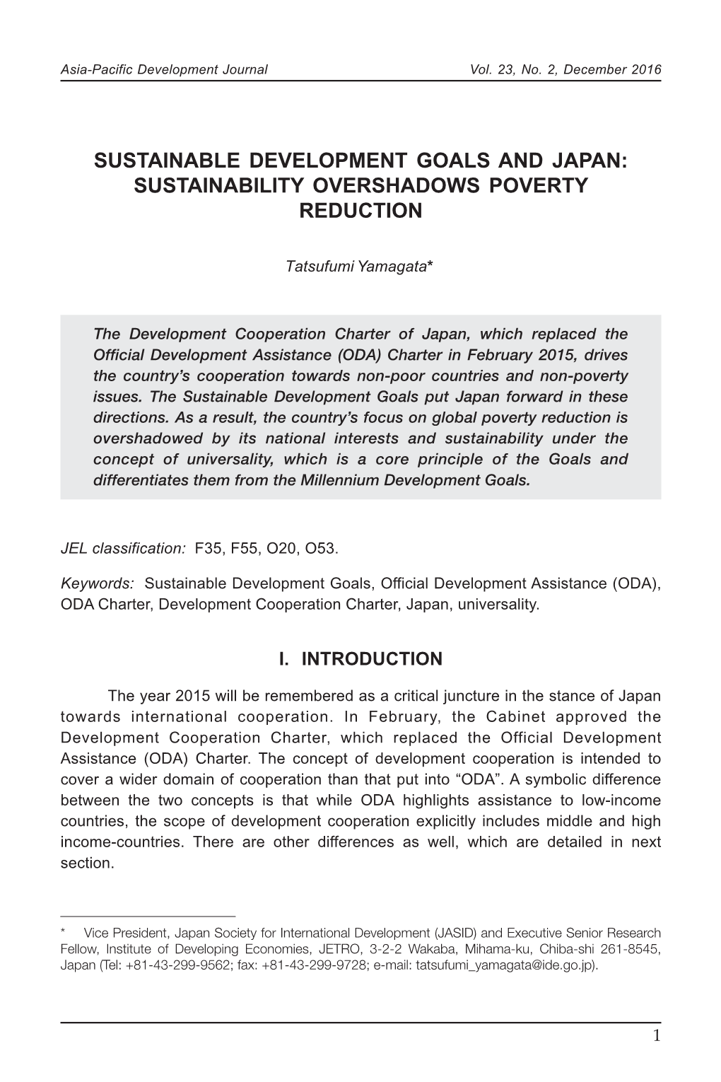 Sustainable Development Goals and Japan: Sustainability Overshadows Poverty Reduction