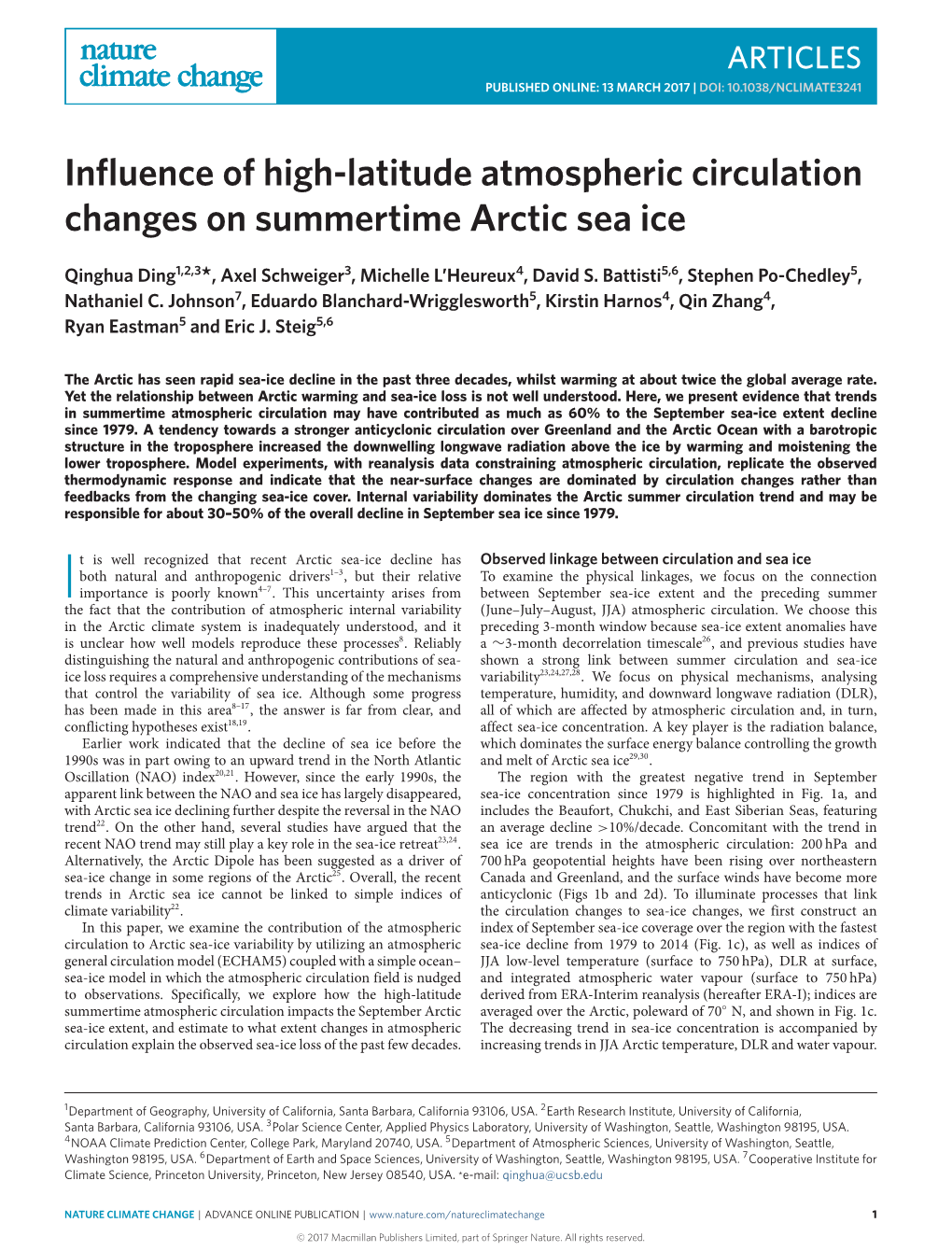 Influence of High-Latitude Atmospheric Circulation Changes on Summertime