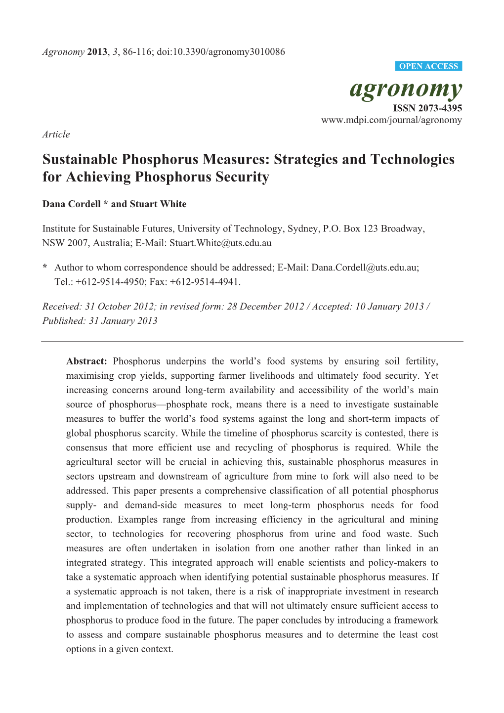 Sustainable Phosphorus Measures: Strategies and Technologies for Achieving Phosphorus Security