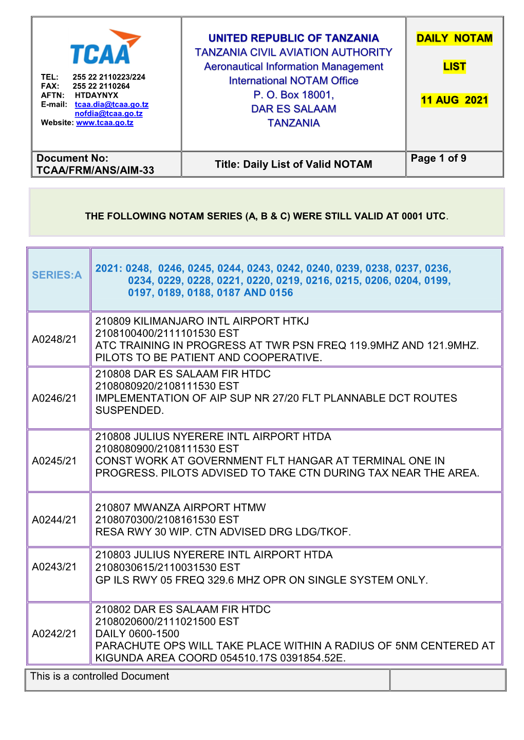 Notam Current 11/08/2021