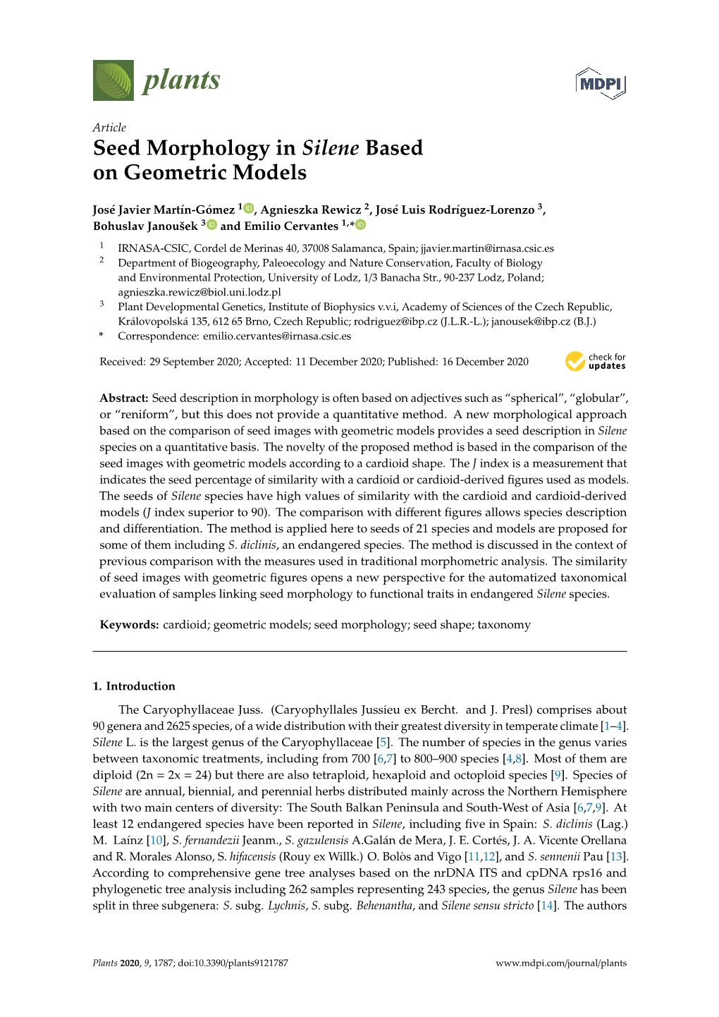 Seed Morphology in Silene Based on Geometric Models