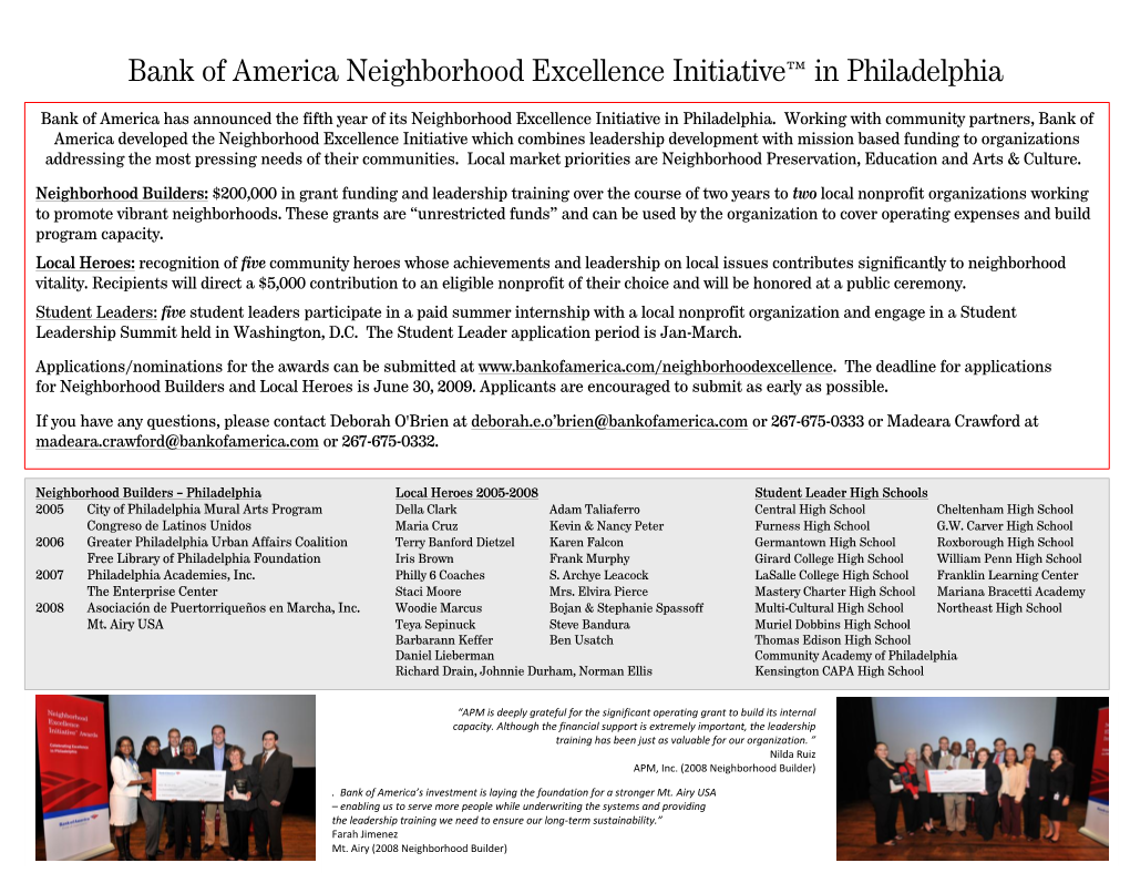 Bank of America Neighborhood Excellence Initiative™ in Philadelphia