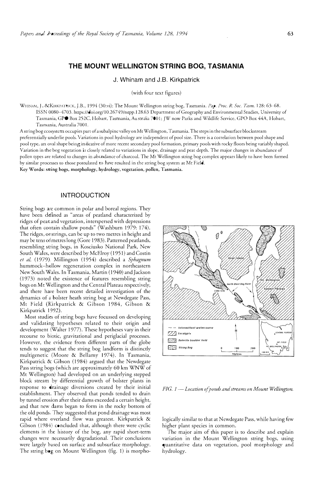 THE MOUNT WELLINGTON STRING BOG, TASMANIA J. Whinam and J.B
