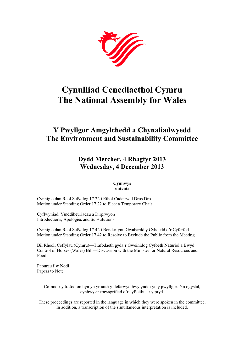 Cynulliad Cenedlaethol Cymru the National Assembly for Wales