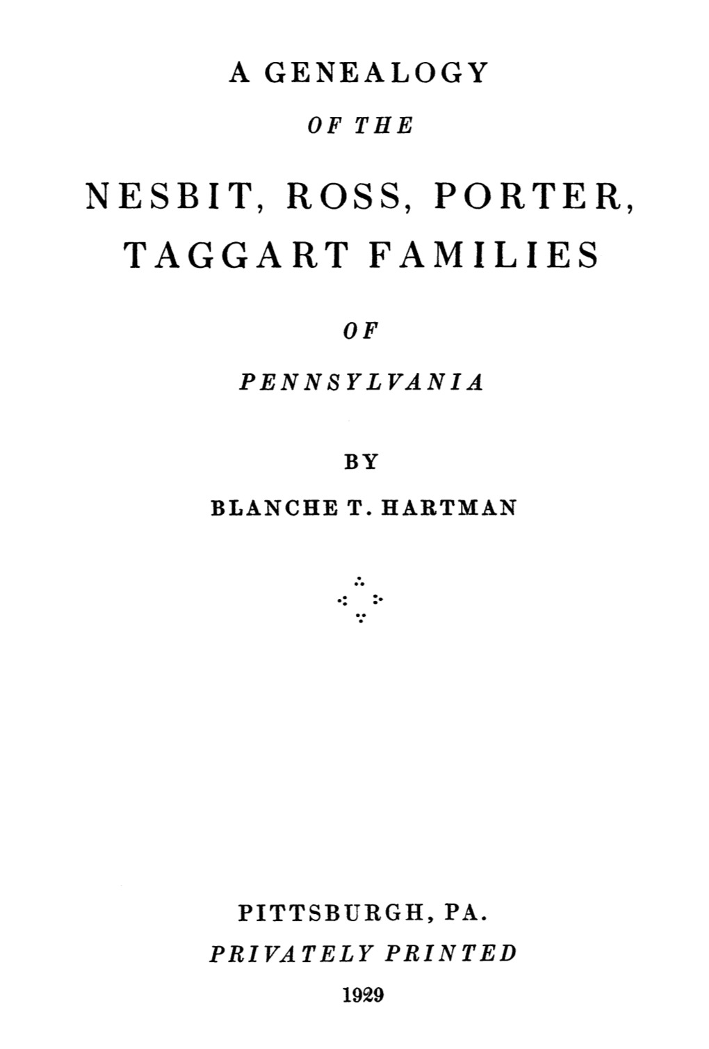 Nesbit, Ross, Porter, Taggart Families