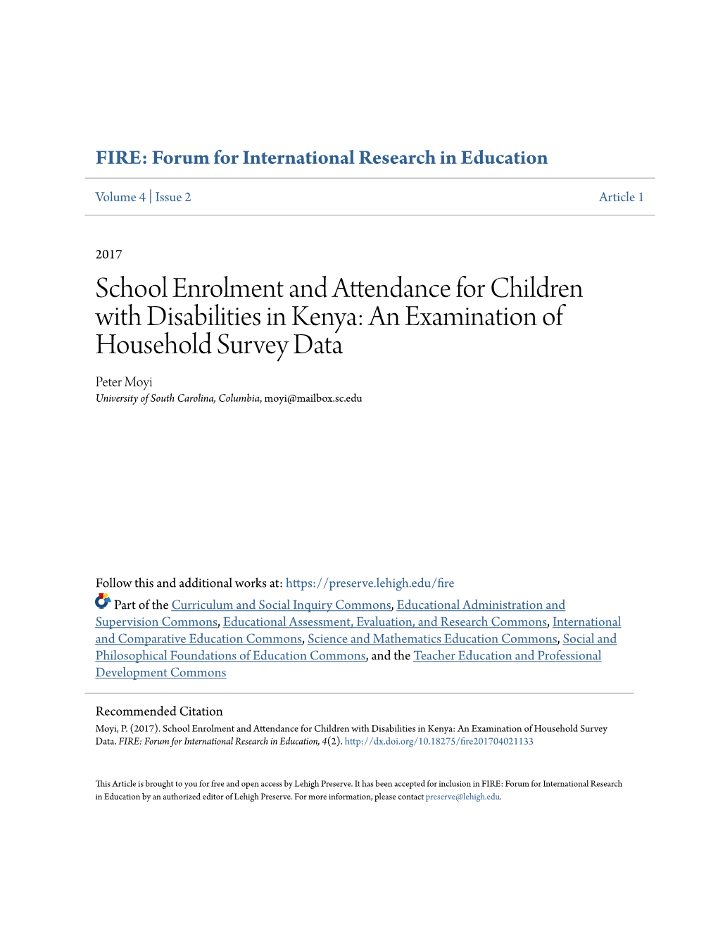 School Enrolment and Attendance for Children with Disabilities in Kenya