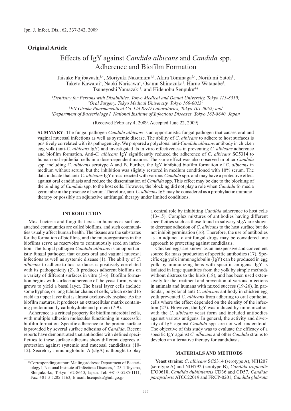 Effects of Igy Against Candida Albicans and Candida Spp