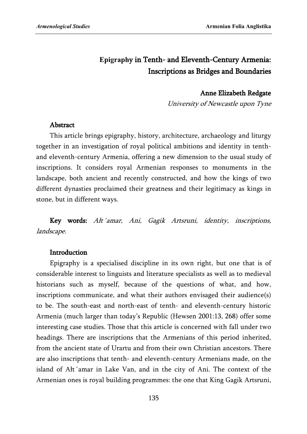 Epigraphy in Tenth- and Eleventh-Century Armenia: Inscriptions As Bridges and Boundaries