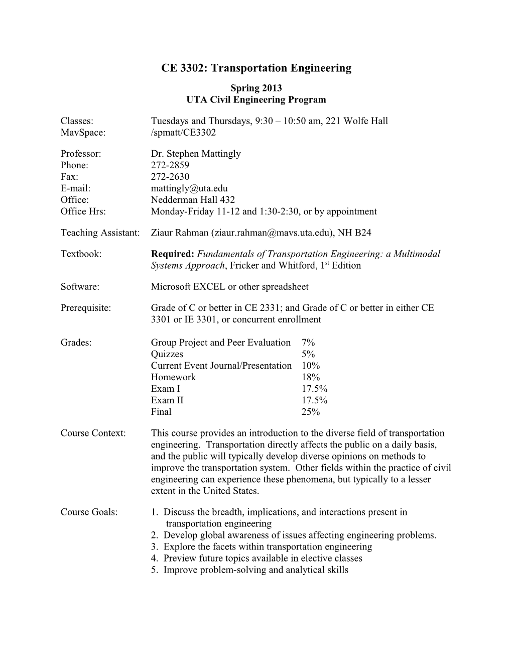 ESM 620: Statistics for ESM