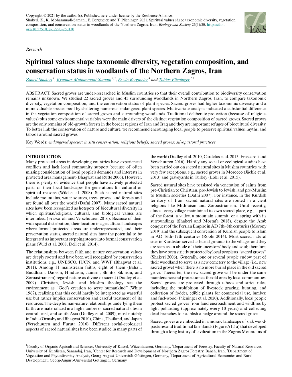 Spiritual Values Shape Taxonomic Diversity, Vegetation Composition, and Conservation Status in Woodlands of the Northern Zagros, Iran